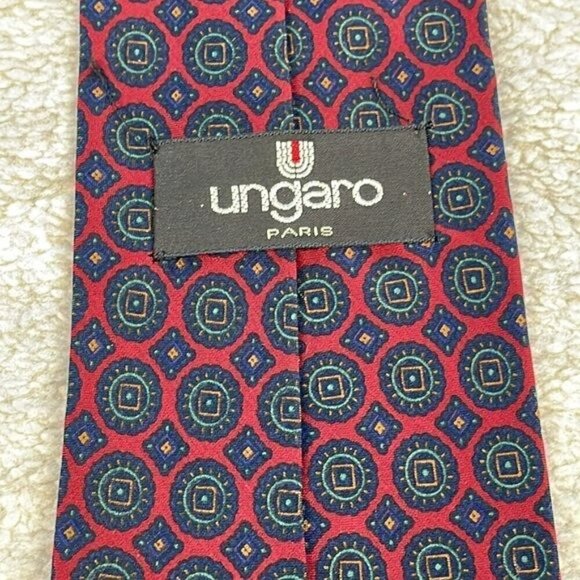 Ungaro Paris Handmade in Spain Silk Neck Tie Business Formal Party Geometric - Picture 4 of 10